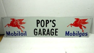 vintage Mobiloil Mobilgas Pegasus Pop's Garage promo ad novelty oil gas tin sign - Picture 1 of 7