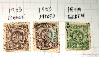 1903 Mexican Coat of Arms Stamp One Centavo Color Error Brown/Green Mixed Used - Image 1 of 3
