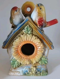 Decorative Ceramic Birdhouse Figurine Sunflower & Birds - Picture 1 of 10