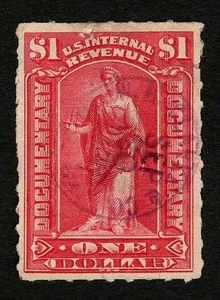 US Revenue 1900 R182 Documentary $1 Carmin Commerce Tax Stamp Cut Cancel Used - Bild 1 von 2