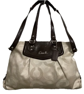 Coach Ashley Dotted Op Art Convertible Satchel Shoulder Bag Khaki Mahogany - Picture 1 of 18