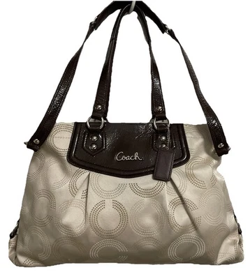 Coach Ashley Dotted Op Art Convertible Satchel Shoulder Bag Khaki Mahogany - Image 1 of 4