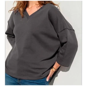 Mersea Frenchie Terry V Neck Gray Sweatshirt One Size NEW - Picture 1 of 7