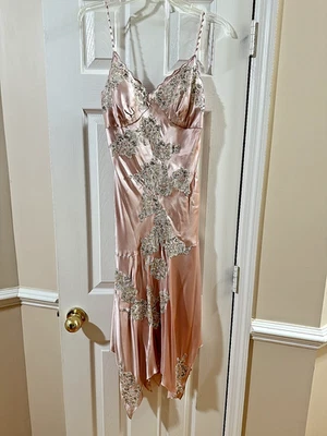 SUE WONG ноктюрн Y2K вручную бисером Midi скольжения платье шелк фея размер 10 - Изображение 1 из 4