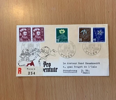 Switzerland HELVETIA 1949 Pro Juventute Flora Addressed FDC France LOT (HEL 22) - Image 1 of 2