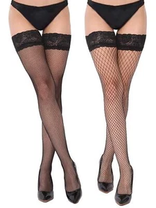 2 Pairs Women’s Fishnets Thigh High Stockings Tights Socks With Lace Top US A... - Picture 1 of 5