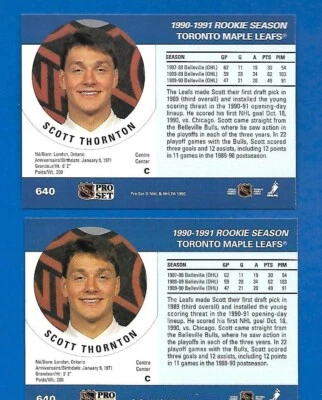 #640 SCOTT THORNTON ERROR SHIFTED STATS + CORRECTED 1990-91 PRO SET MAPLE LEAFS - Image 1 of 2