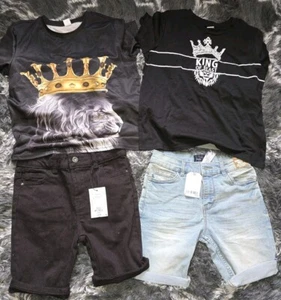 Boys Bundle Age 9 Denim Jean Shorts Blue Black Fashion T shirts King Lion Crown - Picture 1 of 7