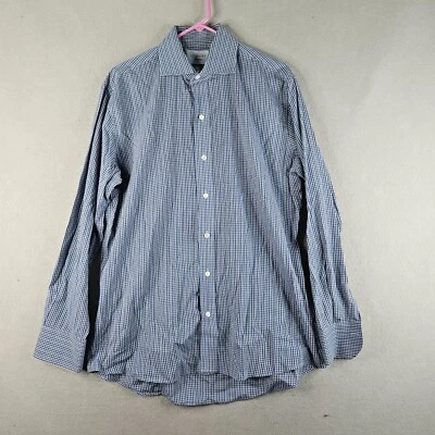 Ledbury Fine Shirting DressShirt Mens 16.5 Blue Plaid Slim Fit Basic Lightweight - Image 1 of 4
