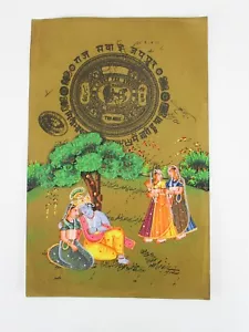 Sello de papel antiguo de Lord Krishna, Rada y Gopis pintura en miniatura hecho a mano - Imagen 1 de 2