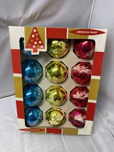 Vintage 12 runde Glas Weihnachten Schablone Ornamente Coby Glass Company Glimmer 2 1/4 - Bild 1 von 4
