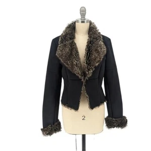Express Faux Fur Lined Suede Jacket Black 6 winter rustic western ranch bohemian - Picture 1 of 8