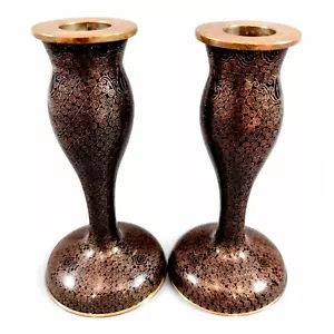 Antique Chinese Black Cloisonne enamel candlesticks 19th century - Picture 1 of 8