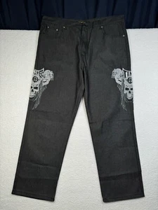 Jeans denim vintage GAME TIME nero - Y2K stile afflizione teschi - 46 (44x32) - Foto 1 di 14