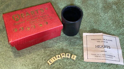 1914 HEARTS Deluxe Edt Ivoroid Playing Pieces Parker Bros Org Box Instructions - Image 1 of 4