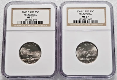 2005 P&D 25C - Statehood Quarters - Minnesota - NGC MS67 SMS - Image 1 of 4