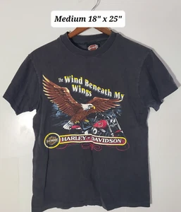 Vtg 1990 Harley Davidson Wind Beneth My Wings Medium Black T-Shirt Single Stitch - Picture 1 of 7