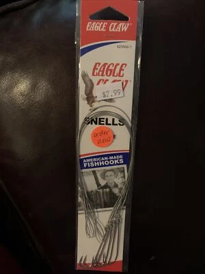 Eagle Claw 420NW #1 Card of 5 Nylawire Snell Fishing Hooks New In Packaging - Image 1 of 2