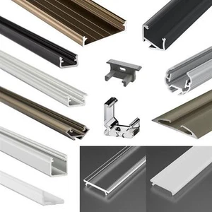 1-10m LED Aluminium profile + Cover + Clips + End caps Aluminium rail - Picture 1 of 14