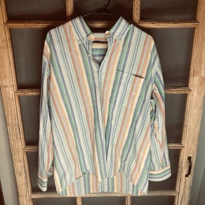 Alan Flusser Men's Multi Color Vertical Striped LS Shirt Sz L 28% Linen - Image 1 of 4