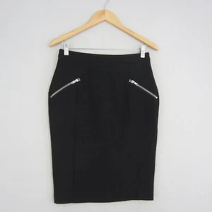 Portmans Skirt Womens 10 Black Straight Pencil Silver Zips Stretch Work Office - Picture 1 of 13
