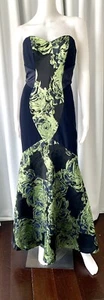 Vestido Sirena THEIA Floral Metálico Jacquard Sin Tirantes Azul Marino Talla 6 - Imagen 1 de 9