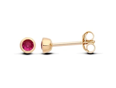 9ct Gold on Silver simulated RUBY Solitaire Round Stud Earrings July Birthstone - Image 1 of 4
