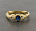 18Ct Yellow Gold Sapphire And Diamond Three Stone Ring Size I 1 2 Hallmarked