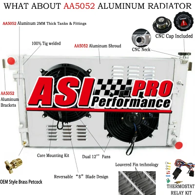 3Row Aluminum Radiator+Shroud Fan Fit 1994-2002 Dodge Ram 1500 2500,3500 5.9L V8 Foto 1 de 4