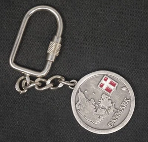 Vintage Danmark Denmark Pewter Keychain - Picture 1 of 2