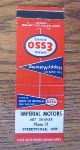 CUBIERTA DE MATCHBOOK ART SHAVER ESSO GASOLINERA: STREETVILLE, ONTARIO MATCHCOVER B8 - Imagen 1 de 1