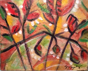 Pintura Floral Gay Seydlitz 2020 Medios Mixtos 9 7/8" x 7 15/16" Firmada Original - Imagen 1 de 5