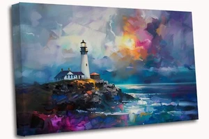 Contemporary Scotland Lighthouse Abstract Colours Canvas Print Wall Art - Picture 1 of 5