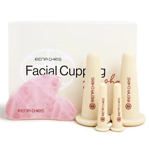 Facial Cupping Set & Gua Sha Facial Tool - Silicone Cupping Set & Rose Quartz Gu - Picture 1 of 12