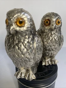 Eule Salz & Pfefferstreuer Vintage Silber Goldfarben 3" Leonard Japan - Bild 1 von 9