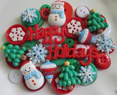 Lote de 50 Botones - (Novedad, Vástago, 2 y 4 Agujeros) MEZCLA DE VACACIONES DE NAVIDAD #88 Foto 1 de 2