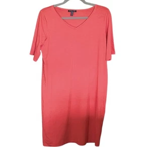 Eileen Fisher Jersey Knit Dress Short Sleeve V Neck Orange Petite Size MP Medium - Picture 1 of 9