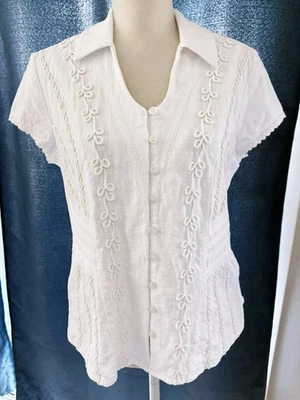 Soft Surroundings White Cotton Women's Embroidered Cottagecore Milkmaid Top S - Image 1 of 4