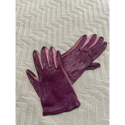 Guantes vintage de cuero morado hasta la muñeca talla 7 Foto 1 de 4