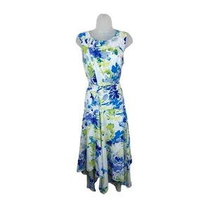 Calvin Klein Women's Sleeveless Floral Handkerchief Dress Size 6 White Pastel - Picture 1 of 12