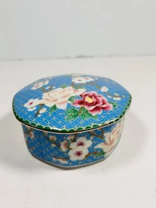 Vintage Takahashi Cloisonne 1981 Porzellan blaue Blumen mit Vogel Schmuckschatulle - Bild 1 von 13