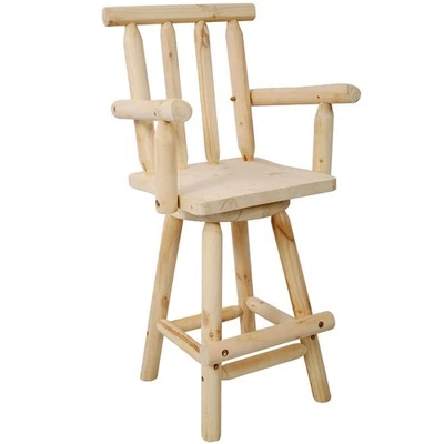 Fir Wood Bar Stool Swivel Counter Height Kitchen Dining Bar Chair with Footrest - Image 1 of 4