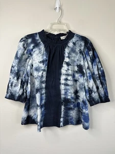 Sea New York Neu mit Etikett Baumwolle Puffärmel Batik Bauerntop blau Größe Large - Bild 1 von 10