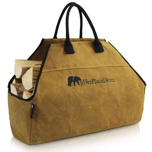 Heavy Duty Waxed Canvas Log Carrier Tote Bag with Unique Embroidered Logo, Ex... - Picture 1 of 8
