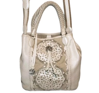 BRIGHTON NICHOLA OBRA MAESTRA COLL. BOLSO BANDOLERA BUCKET CUERO BLANCO PERLA Foto 1 de 4