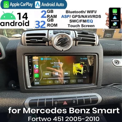 Apple Carplay Android 14 Autoradio GPS Navi RDS Für Smart Fortwo 451 2005-2010 - Bild 1 von 4