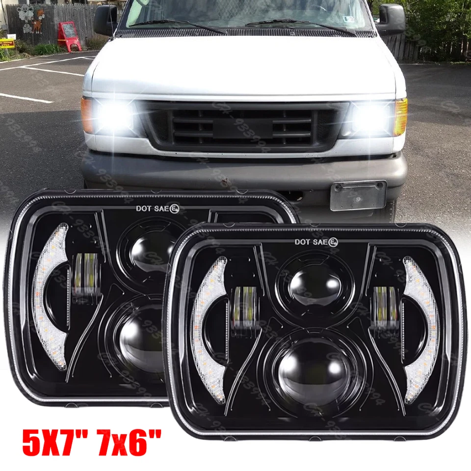 Pair 5x7" 7x6" LED Headlights bulb For Ford E-150 E-250 Econoline Van Club Wagon - Image 1 of 4
