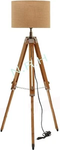 Nautical Wooden Tripod Floor Lamp Natural Finish (Without Shade)*SMALL DAMAGE* - Picture 1 of 3