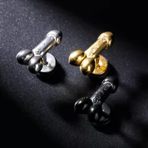 Penis Earrings Stud Post Jewelry Dick LGTBQ Gay Novelty Balls Gold Black Silver - Picture 1 of 9