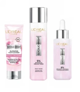 L'Oreal Glycolic Bright Cleanser Toner Serum 3pcs Set - Picture 1 of 10